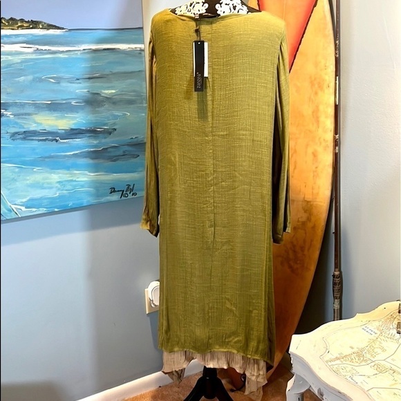 NWT Zanezea,Green & Beige Maxi Dress, Long Sleeves, Double Layered, Wow! 14 - Picture 3 of 9